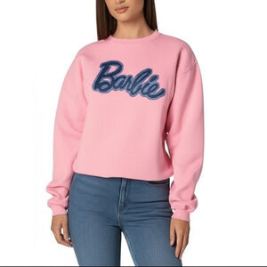 Barbie Womens Sweatshirt Size L Pink Blue Graphic Casual Logo Iconic Retro